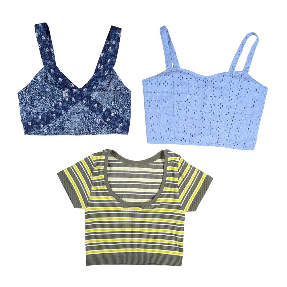 Ecote Express OFFLINE by Aerie Crop Top Bundle Boho Striped‎ Blue Green Sz Small